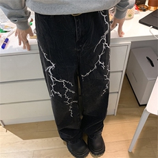 XZ221-1/K6200/P55控782025春款复古刺绣电纹宽松直筒牛仔裤，男装牛仔裤，星座221-1