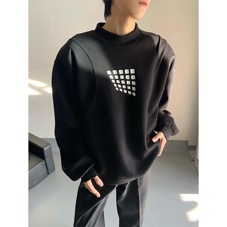 方块印花休闲长袖卫衣圆领套头小众百搭潮流上衣WY89特P40,男装卫衣,星座908-1