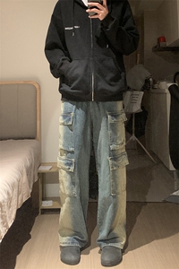 B221 美式ins高街重工艺宽松做旧工装牛仔裤子 LK23143-P80 控108图片