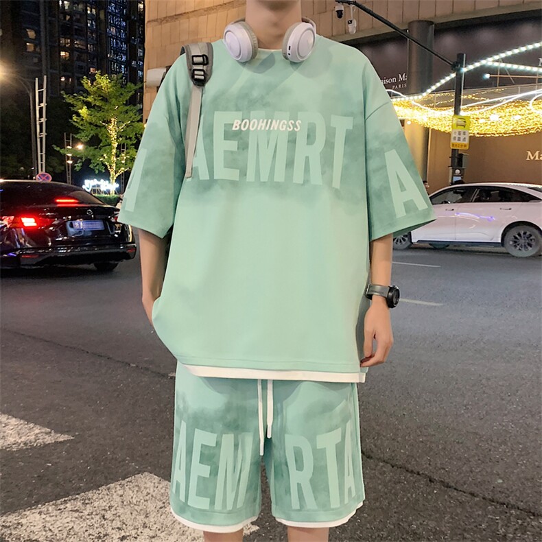 2024夏季新款港风外景大码菠萝格短袖套装M-5XHQ24467-特P50,男装休闲套装,电商A022