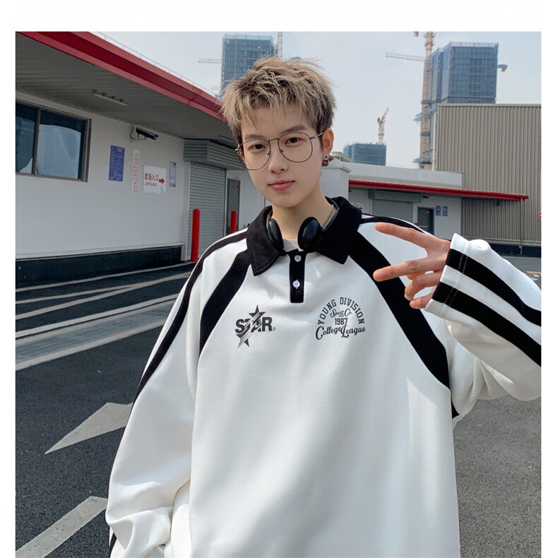 秋季新款华棉POLO领条纹卫衣套头长袖上衣WP2407-P50控78抖音控88,男装卫衣,电商B370