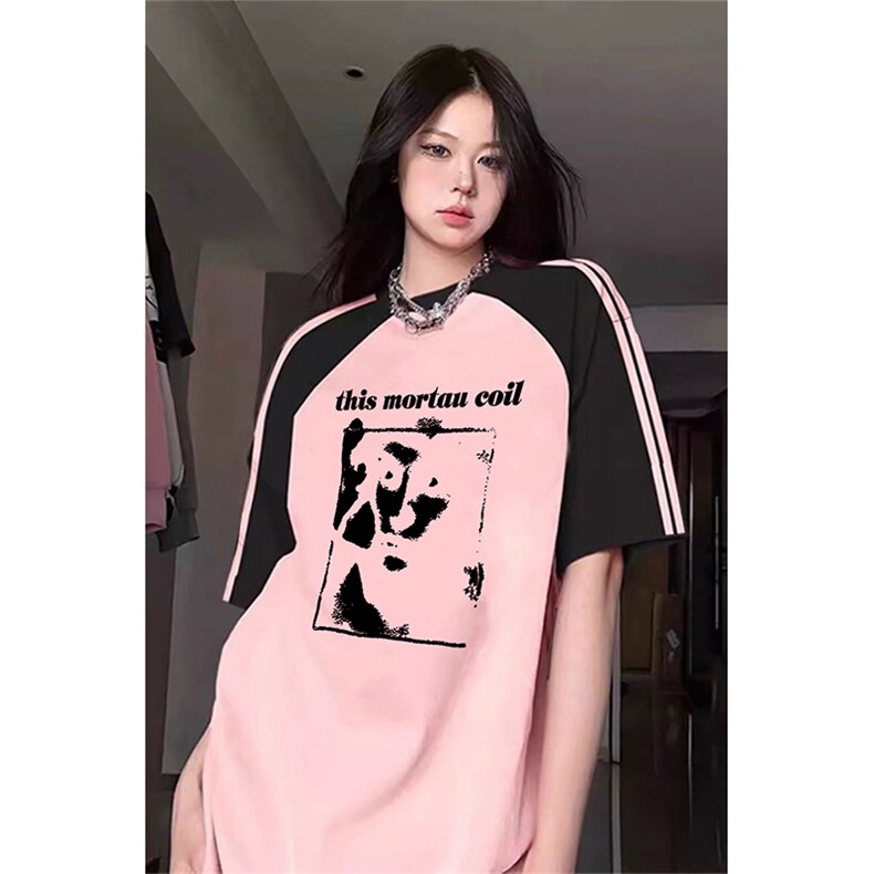 抖音得物品质二开240克宽松纯棉美式潮牌插肩三杠织带短袖T恤,男装T恤,电商A486
