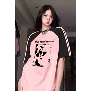 抖音得物品质二开240克宽松纯棉美式潮牌插肩三杠织带短袖T恤图片