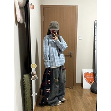 CS78LL-P54美式复古蓝色格子衬衫高级感痞帅长袖衬衣，男装衬衫，星座1007（原301D）