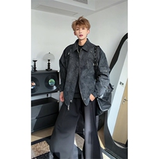 休闲高街扎染皮衣上衣夹克拉链设计感机车服C61321-TP75148，男装夹克，电商A102