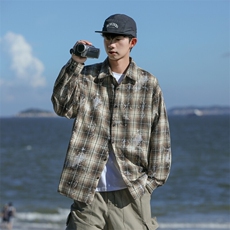 25年春季格子衬衫长袖大码宽松落肩现货DS-C323-1-2386-特批35，男装衬衫，电商C323-1
