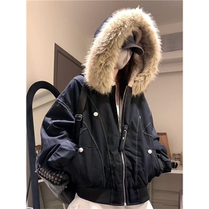 现货重磅boxy短款棉衣座山雕大毛毛领男女棉服水洗工装厚外套图片