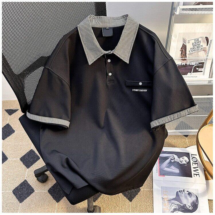 假两件polo衫短袖t恤男款2025新款夏季穿搭美式高级感痞帅上衣t恤图片