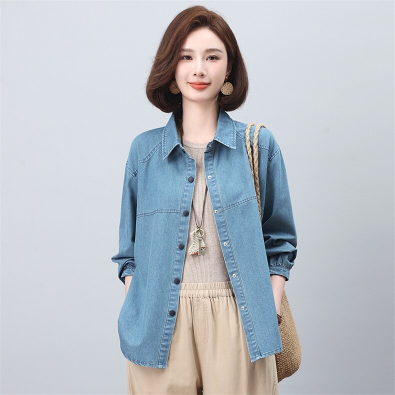 大码中年女装妈妈春秋洋气高贵薄款牛仔衬衫短外套女2024新款上衣,女装衬衫,悦见她