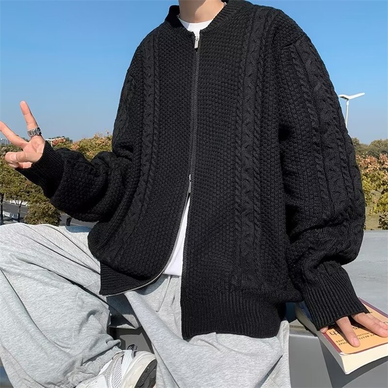 2023冬季潮小众拉链针织开衫男麻花扭花棒球领毛衣外套M1231-P58,男装针织衫/毛衣,星座512-2
