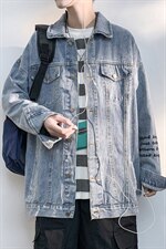 2021秋季新港风白墙大码男破洞字母刺绣牛仔衣外套夹克NJ8023-P70，男装夹克，电商A001