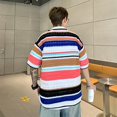 针织镂空翻领宽松T恤短袖POLO衫，男装Polo衫，星座410-7