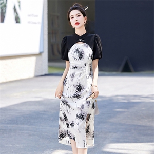 新中式国风连衣裙女2024夏季新款时尚气质印花年轻款日常改良旗袍图片