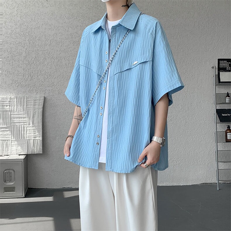 CS1140特-特批40控78肌理纹oversize宽松情侣短袖短袖大码衬衫,男装T恤,电商A059