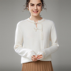 2025年秋季新款立体提花盘扣针织羊绒衫时尚休闲通勤百搭，女装羊绒衫，珍丝贝尔