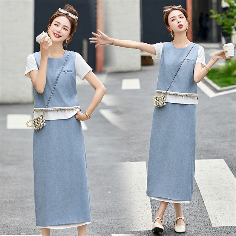 休闲时尚马甲套裙女2025夏季新款洋气减龄百搭半身裙三件套图片