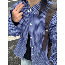 格子衬衫春夏美式蓝色格子衬衫港风情侣装休闲长袖衬衣CS276-P35，男装衬衫，星座301C-5