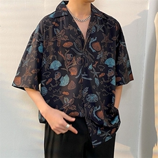 2023短袖衬衫男夏季薄款宽松百搭花衬衣高街ins潮男CS1313-P35，男装T恤，电商A062