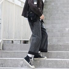 秋冬装港风牛仔裤直筒休闲裤男宽松百搭日系简约阔腿裤N，男装牛仔裤，电商D202