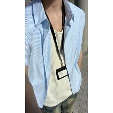 夏季条纹短袖衬衫男潮牌宽松休闲翻领衬衣外套DC2237-特价P26，男装衬衫，电商A007