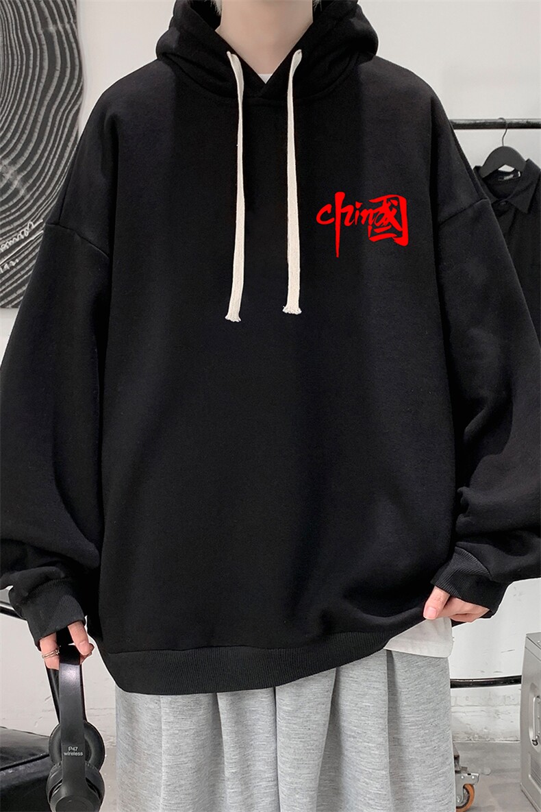 WY2276-P35加绒款-P40纯棉连帽卫衣男大码运动帽衫宽松薄外套男,男装卫衣,电商A040