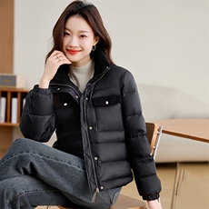 冬装新款时尚气质拼接加厚短款羽绒服新标90%白鸭绒，女装羽绒服，姿衣坊