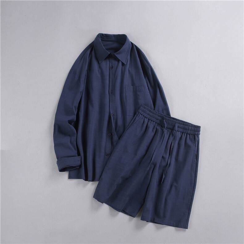 老钱风慵懒松弛休闲套装夏季薄款透气简约款-XZ80044-特批65，男装休闲套装，电商A061