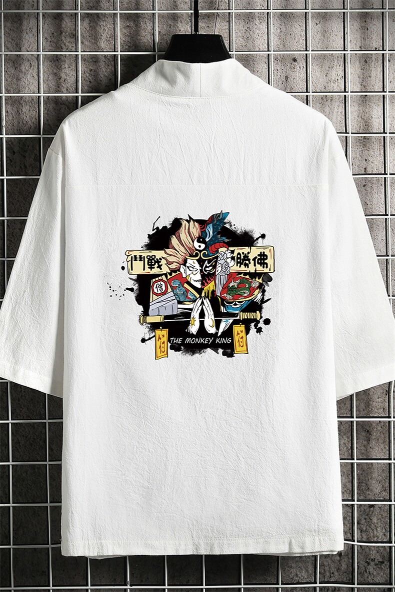 HF59016-P40风汉服男开衫外套七分袖道袍网格挂拍,男装民族服装,电商A040A