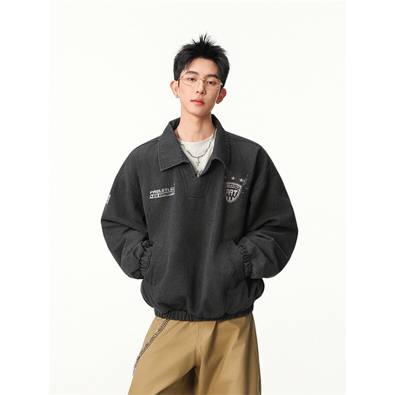 水洗牛仔外套男款春季美式痞帅上衣服宽松休闲工装夹克JK1314-P80图片