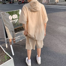 连帽日系休闲运动套装男夏季潮牌速干冰丝男士穿搭一整套TZ64-P58，男装休闲套装，星座1001-1