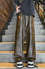 8XL-M特大码皮裤男直通休闲裤软软PU皮宽松阔腿男K9102P75控95，男装休闲裤，电商D206-1