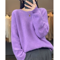 25秋冬新款100%羊毛衫圆领绞花加厚毛衣女宽松慵懒羊绒针织打底衫，女装羊毛衫，忠诺羊绒