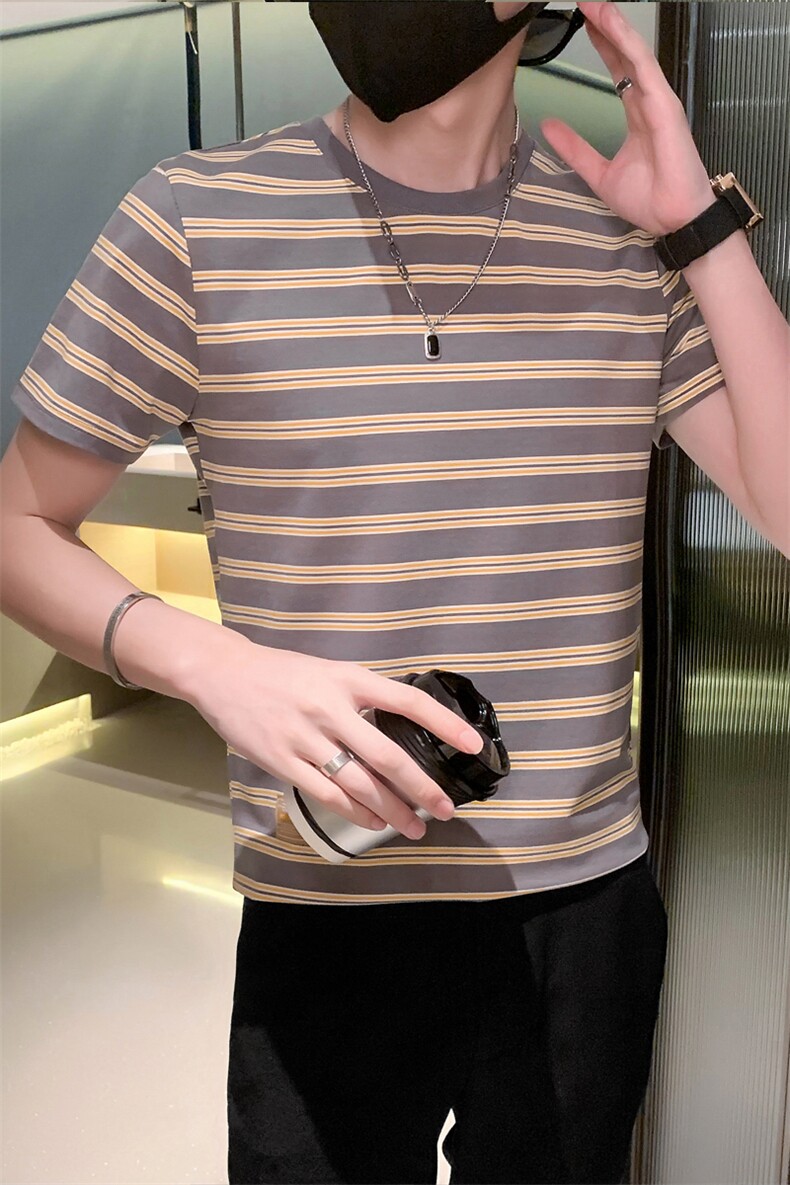 红夏装青年圆领条纹痞帅体恤男休闲上衣男士T301A-1/T38/P45,男装T恤,星座301A-1
