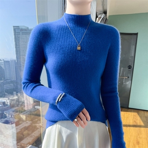 无缝一线抽条山羊绒衫软糯亲肤修身内搭女秋冬羊毛打底半高领毛衣图片