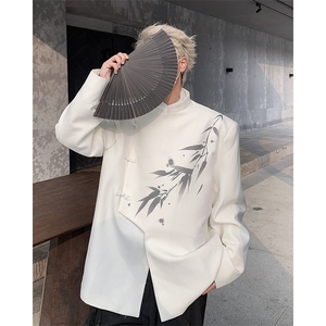 现货 25秋冬新中式竹叶印花垫肩设计感西服上衣XZ37-P135图片
