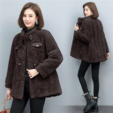 2022冬装新款时尚百搭仿羊羔毛皮毛一体加厚保暖外套，女装羊羔毛/颗粒绒，木子恋