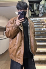 美式复古机车皮夹克秋冬季新款加绒pu皮宽松外套A436-W110-P95，男装夹克，电商A436