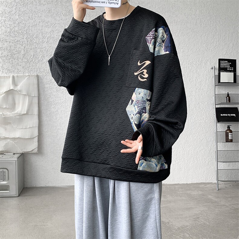 现货WY10063-P45控78春季新款高品质百搭小熊大码卫衣,男装卫衣,电商A059