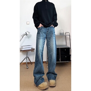 春季美式ins高街hiphop重工艺水洗直筒牛仔裤货号K2593P55图片