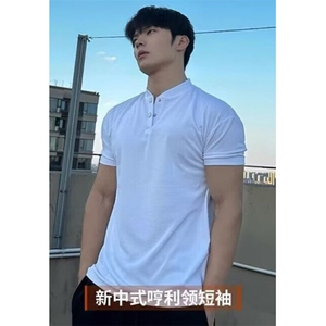 亨利领短袖男士夏季t恤高级感显肌肉健身polo衫潮 TH55图片