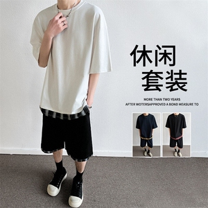 短袖短裤套装男士夏季薄款透气潮流时尚t恤夏装一套休闲运动衣服图片