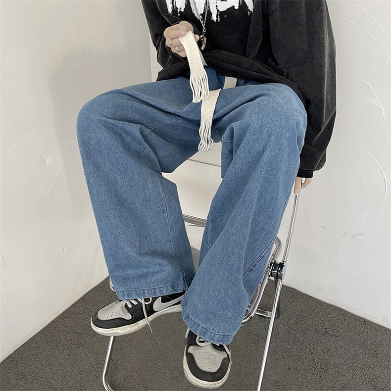 春季新款松紧腰牛仔裤男宽松直筒休闲裤色阔腿老爹裤N0213-P45,男装牛仔裤,星座308B-1