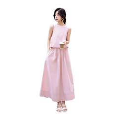 粉色减龄甜美上衣半身裙套装女2024夏季新款气质小清新两件套，女装套装/套裙，流量+