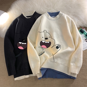控78 假两件毛衣男大码加绒针织衫男毛线衣M80131-P55  加绒P70图片