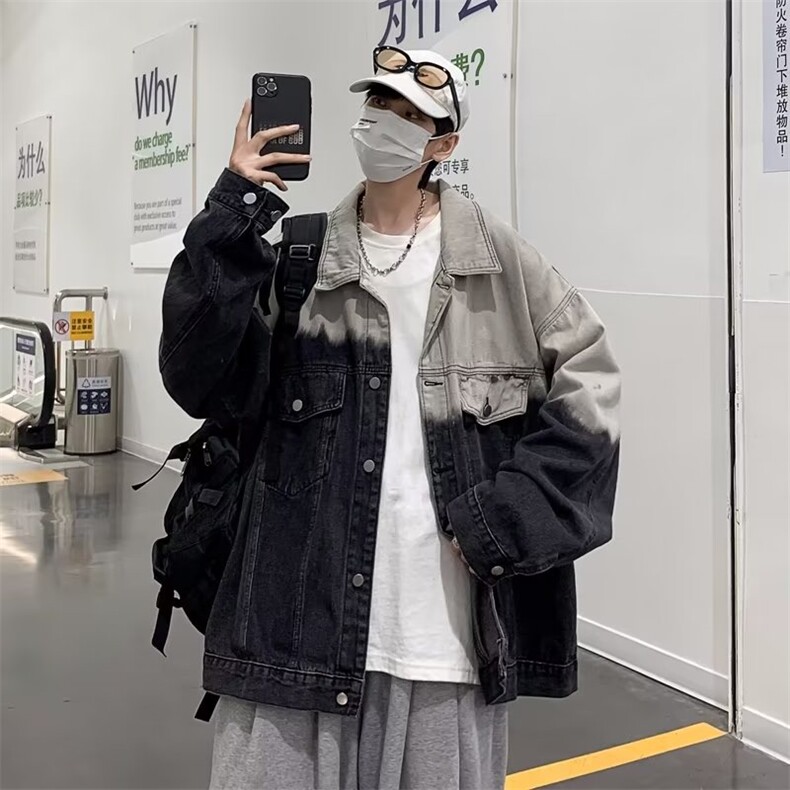 男秋季外套潮牌街头复古扎染斜渐变牛仔外套DW98P58,男装夹克,星座1116-2