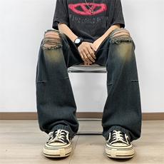 美式街头破洞牛仔裤男宽松欧美高街vibe风长裤子N06127-P43，男装牛仔裤，星座308B-2