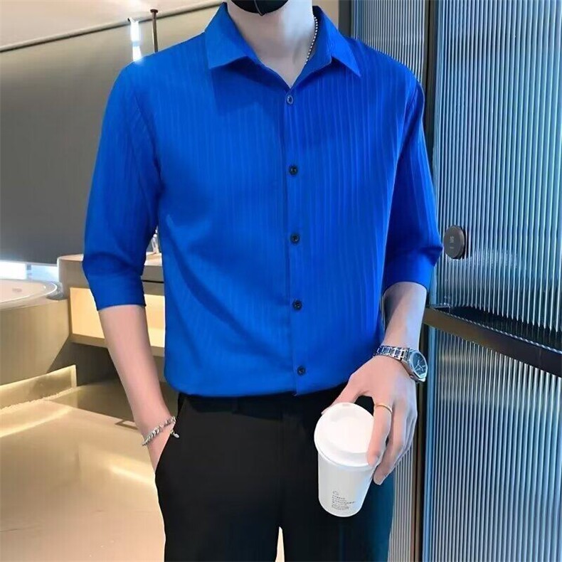 夏季冰丝短袖衬衫男潮流修身半袖寸衫五分袖潮牌中袖衬衣CS001,男装衬衫,星座1116A-2（原606A-1）