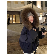 毛领连帽派克风牛角扣外套冬季新款棉服女保暖加厚夹棉袄显瘦棉衣，男装棉衣，星座1210-1