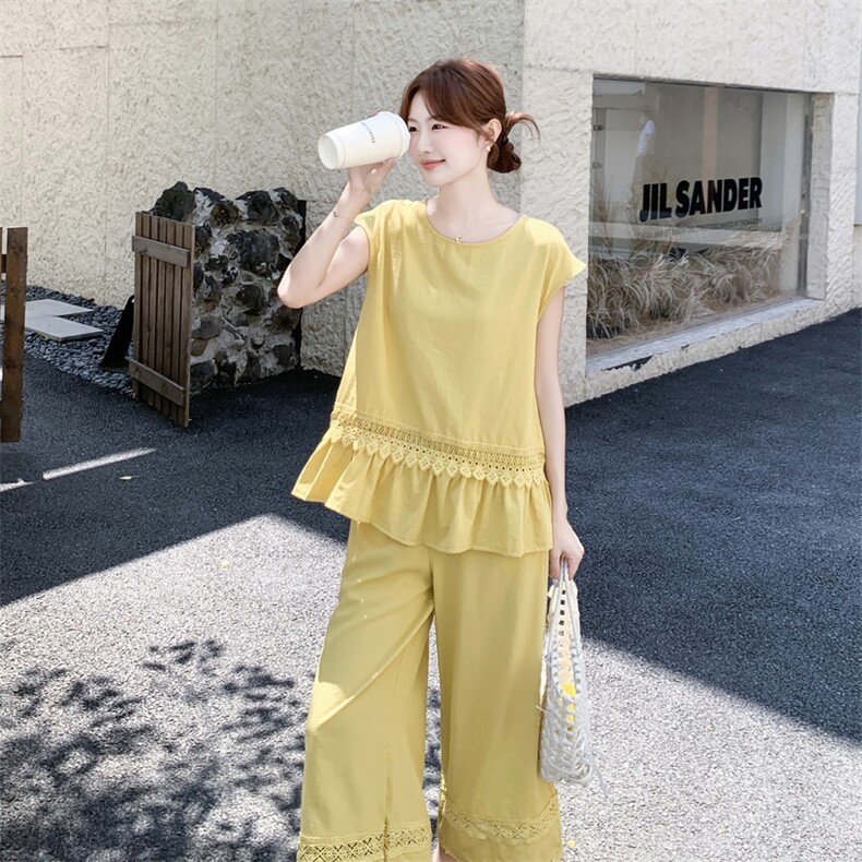主推重工艺拼接蕾丝女夏新款休闲减龄穿搭两件套A2608-139-K218,女装套装/套裙,美静678