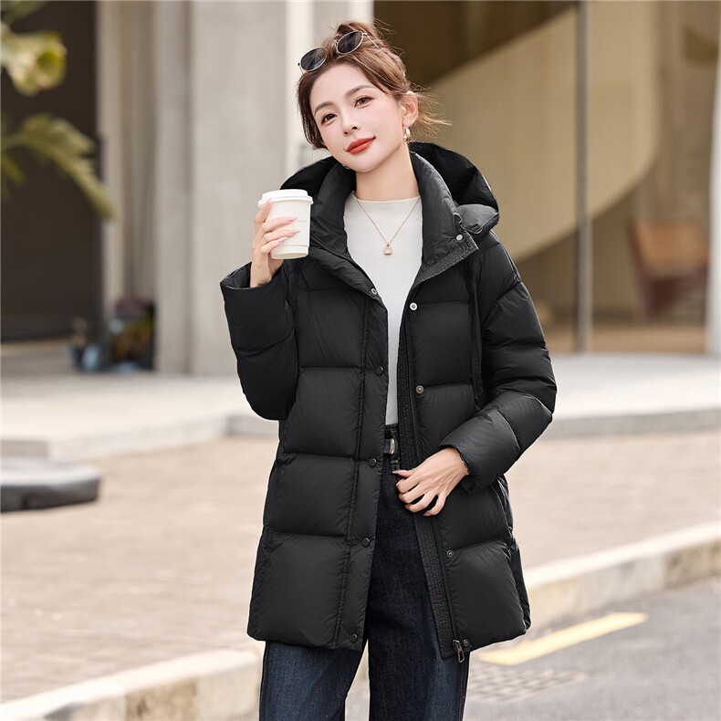 90白鸭绒羽绒服女2025冬季新款中长款连帽加厚宽松保暖羽绒外套,女装羽绒服,美沁